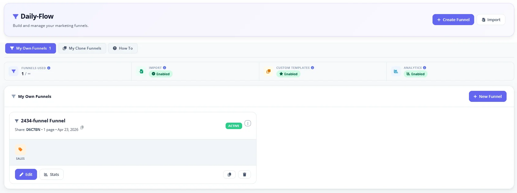Daily-Ads Daily-Flow marketing funnel builder dashboard