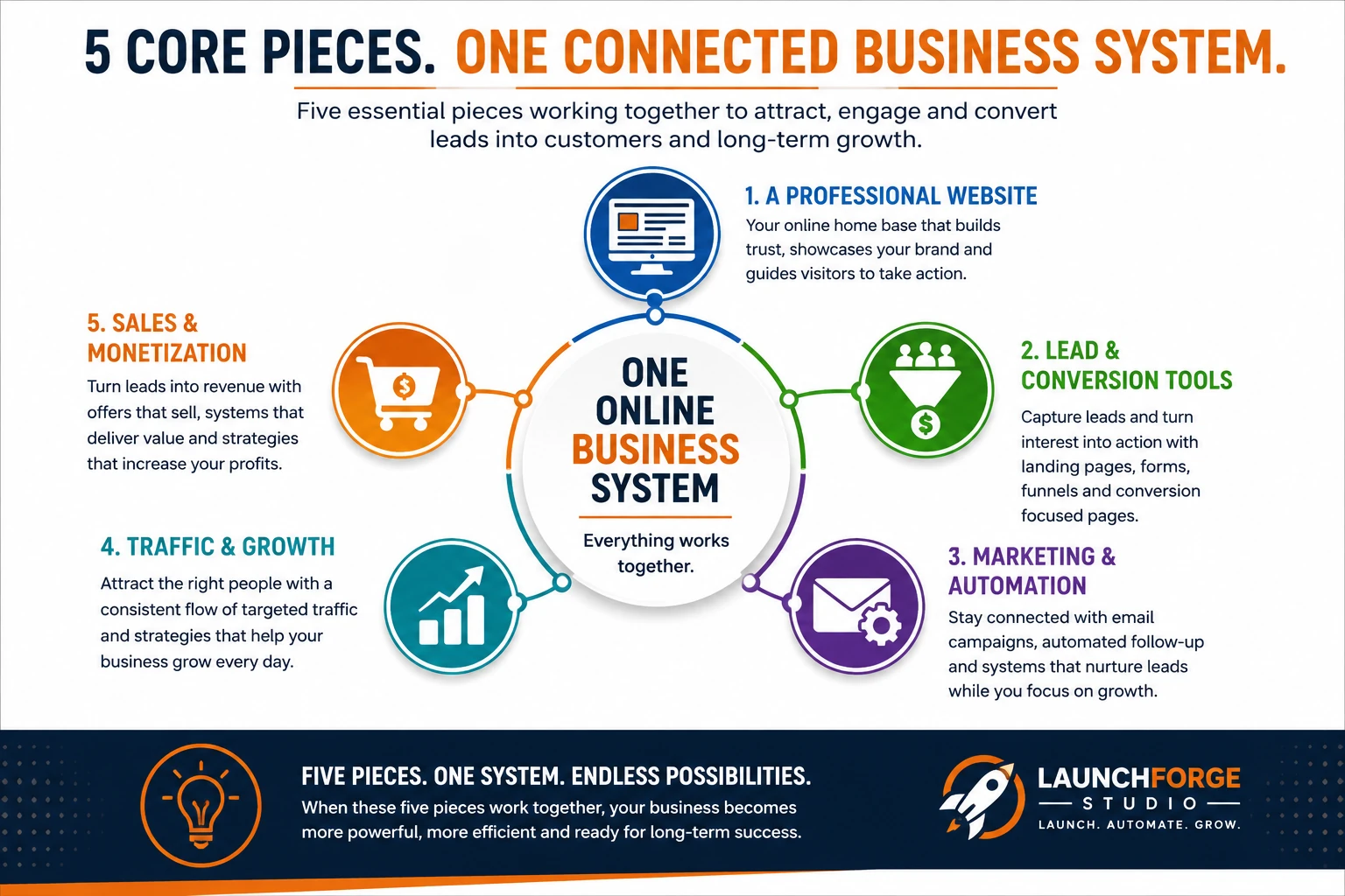 Five core pieces of a connected online business system