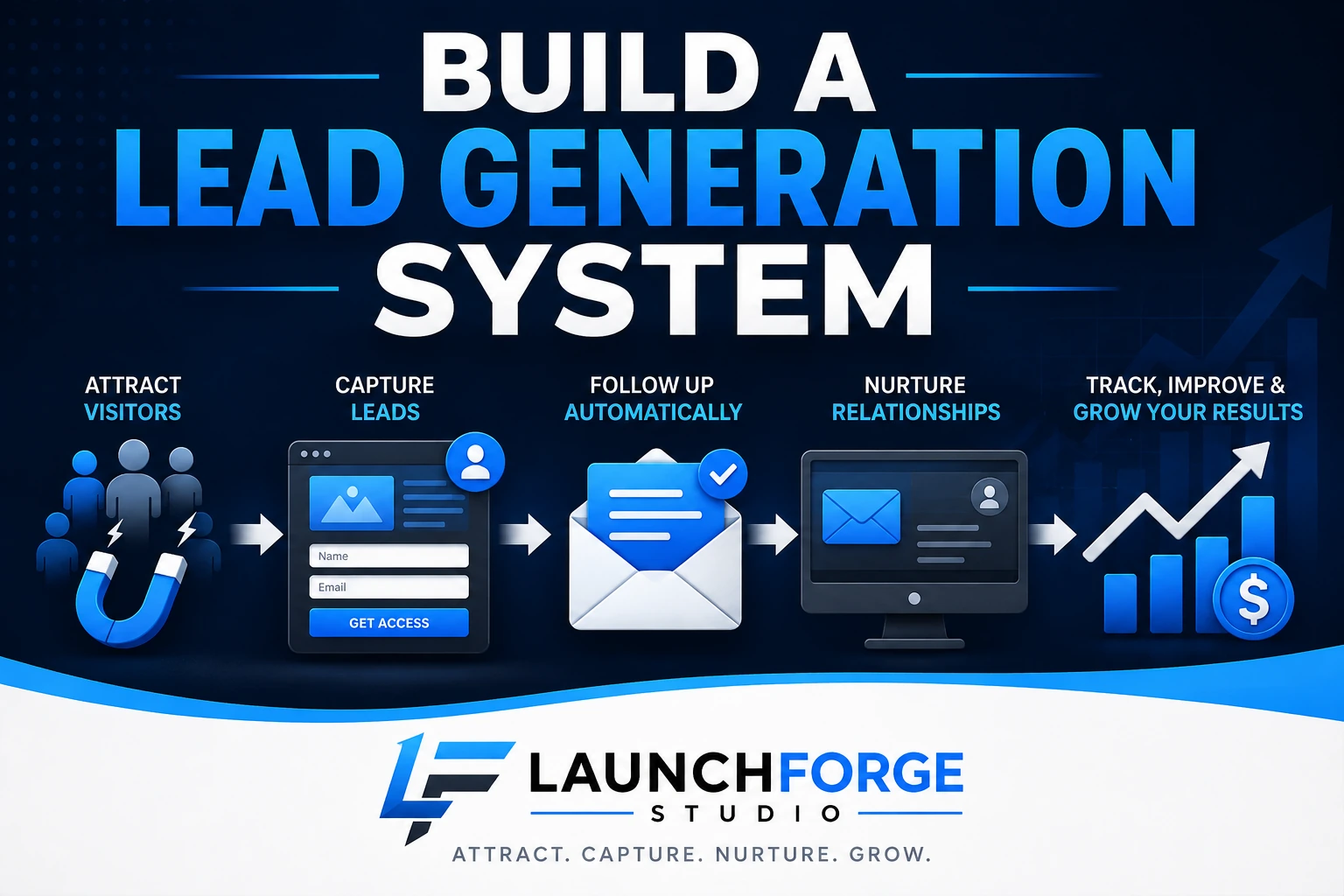 Lead generation system for attracting visitors, capturing leads, following up, and growing an online business