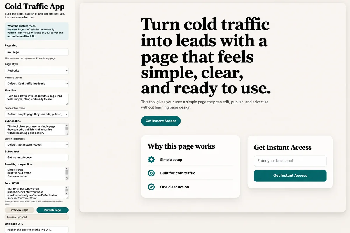 Mr X Cold Traffic Page Generator landing page builder