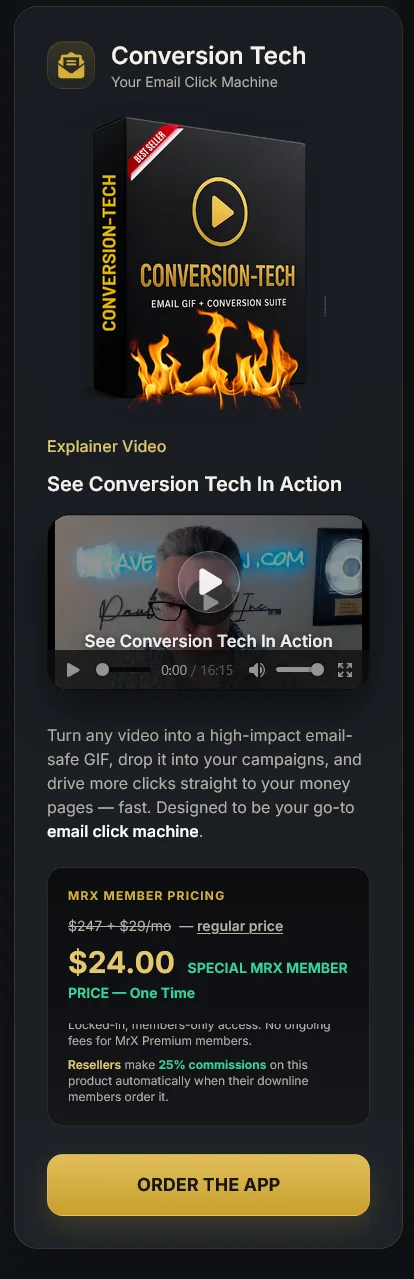 Mr X Conversion Tech email-safe GIF marketing application