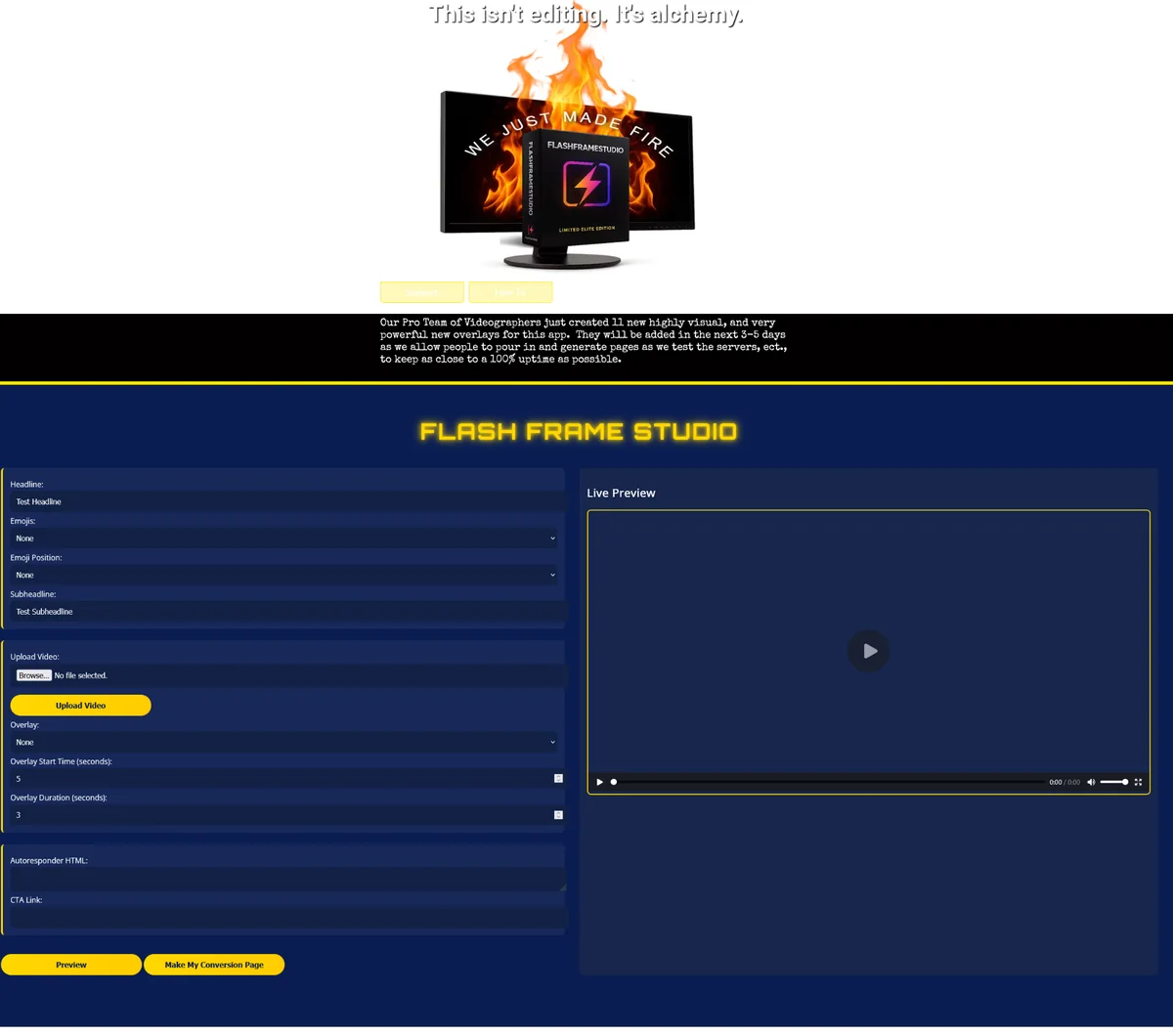 Mr X Flash Frame Studio custom splash page and conversion page builder