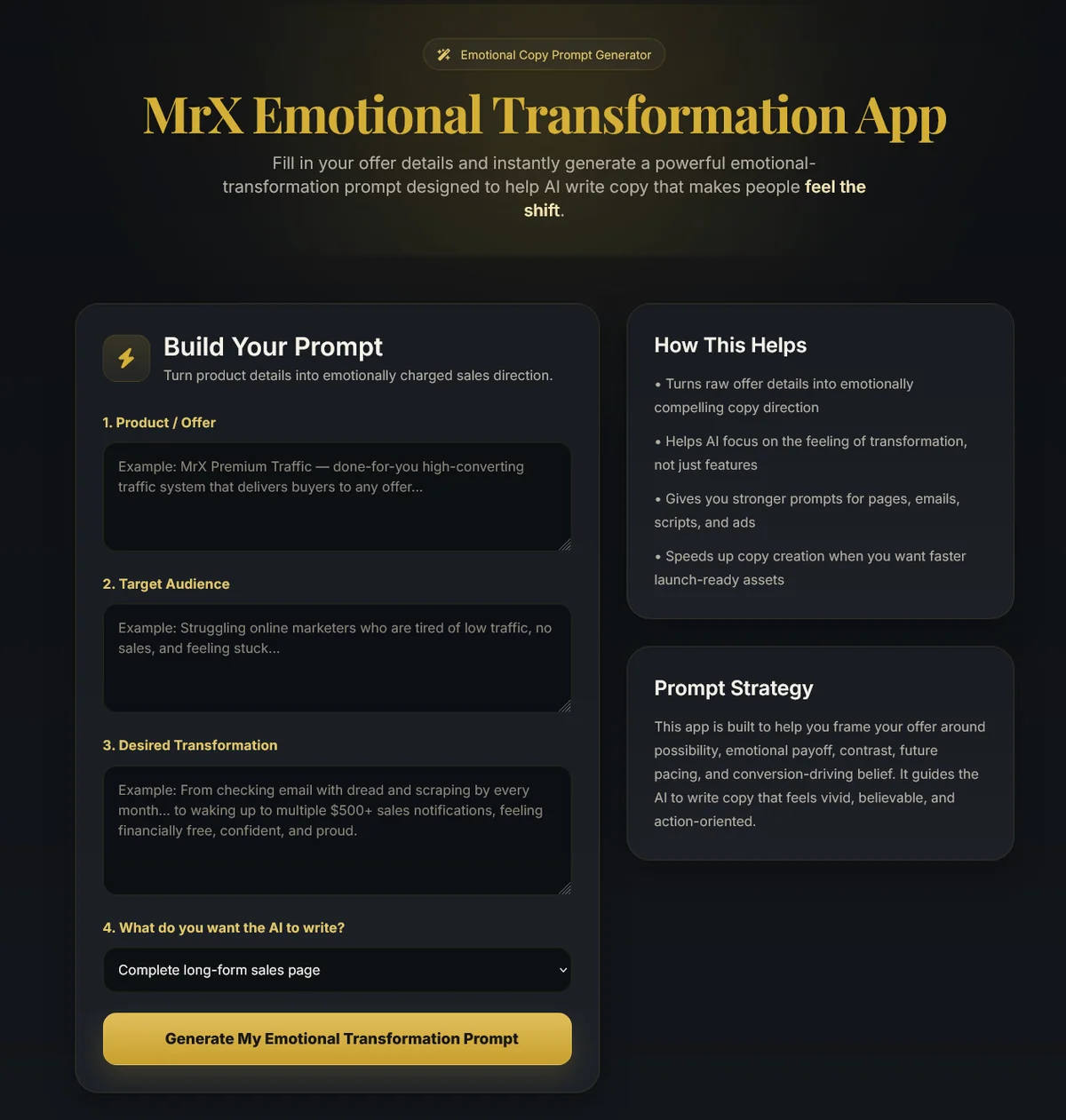 Mr X Secret Copy Genius emotional transformation AI copywriting tool