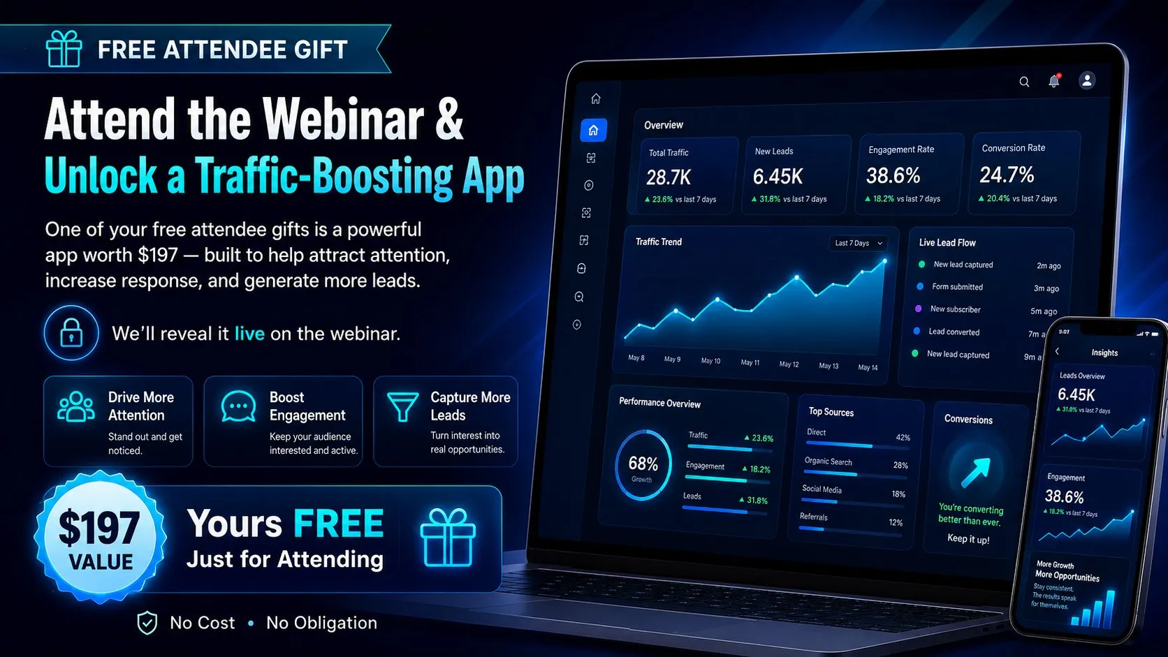 Profit Hub System webinar offering a free traffic-boosting app as an attendee gift