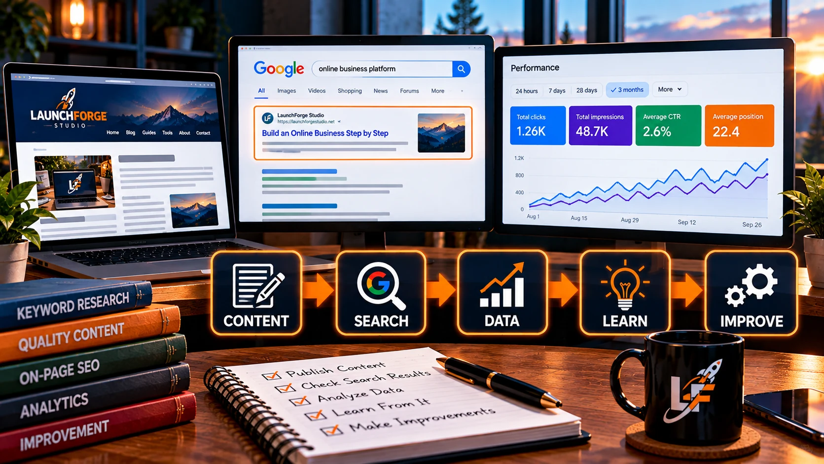 LaunchForge content search data learning and improvement process