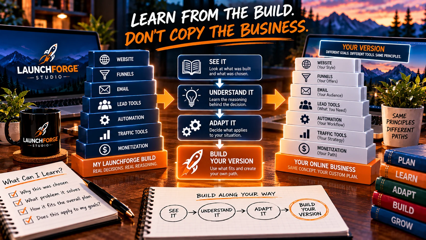 Learn from the LaunchForge build and adapt the ideas to your own online business