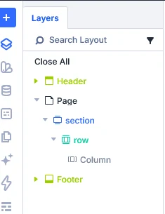 Divi 5 Layers panel showing section row and column structure