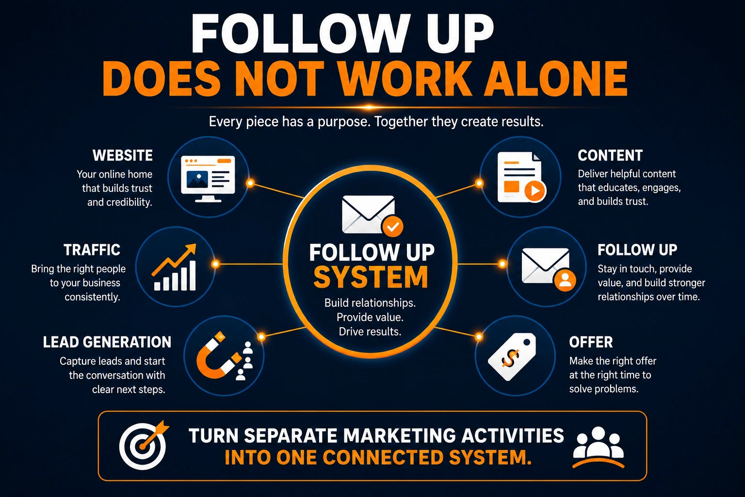 Follow up system connected with website traffic lead generation content and offers