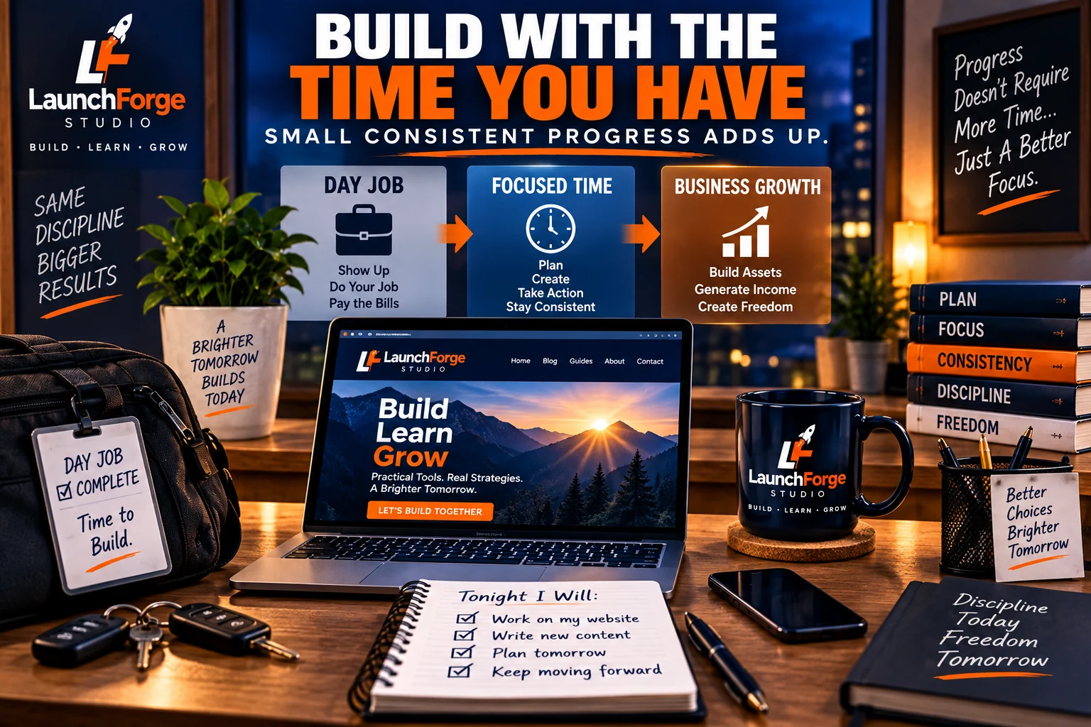 Building an online business around a day job with focused time and consistent progress