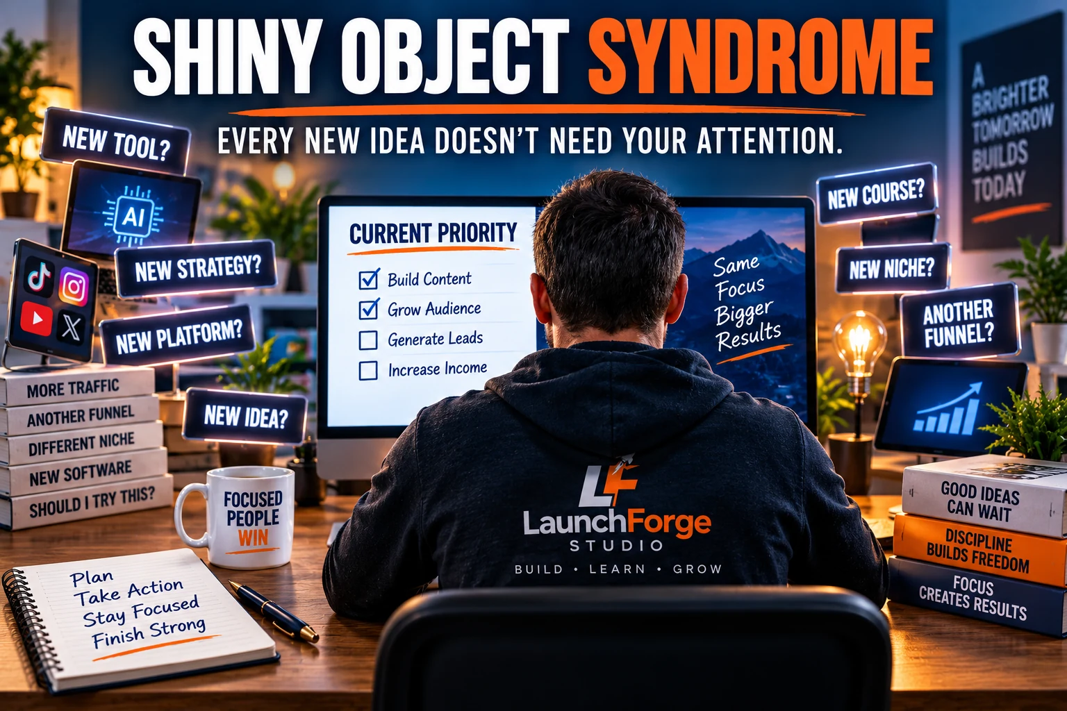 Shiny object syndrome distractions competing for attention while building an online business
