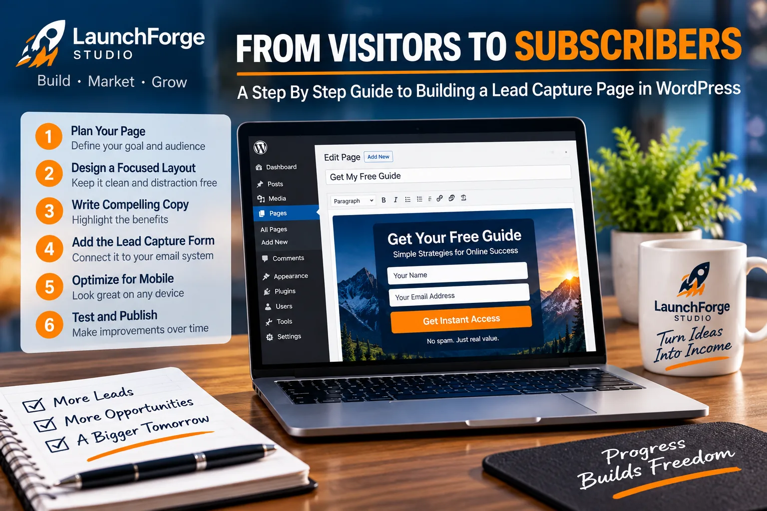 Steps for building a lead capture page in WordPress