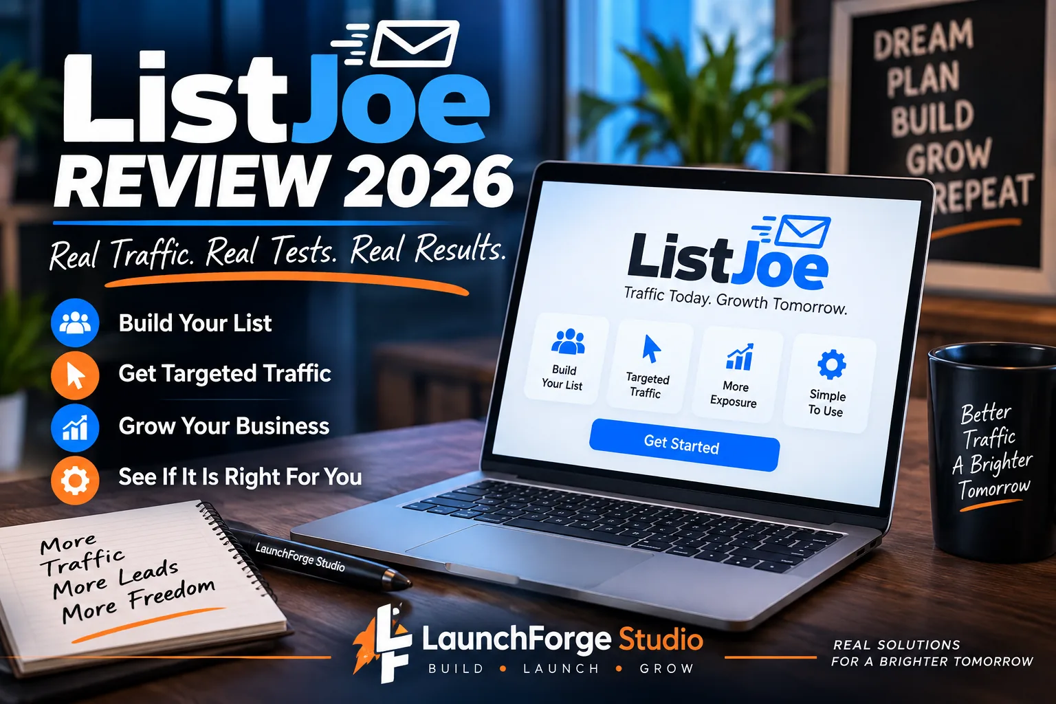 ListJoe Review 2026 showing email traffic and marketing tools