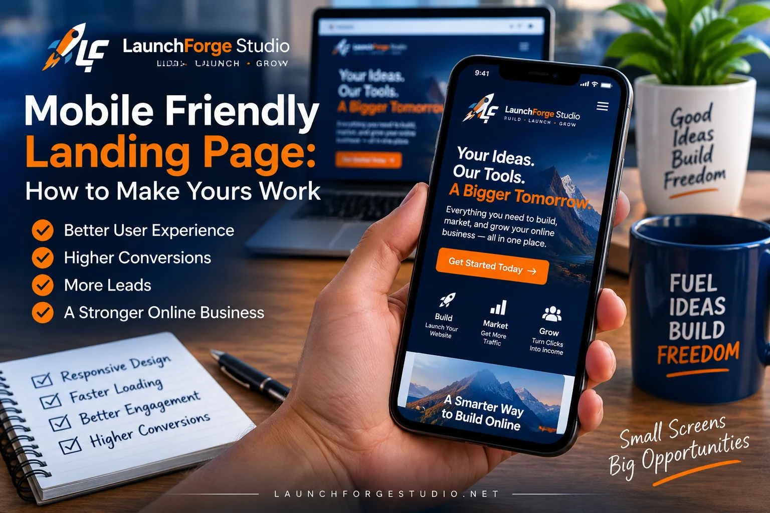 Mobile friendly landing page displayed on a smartphone