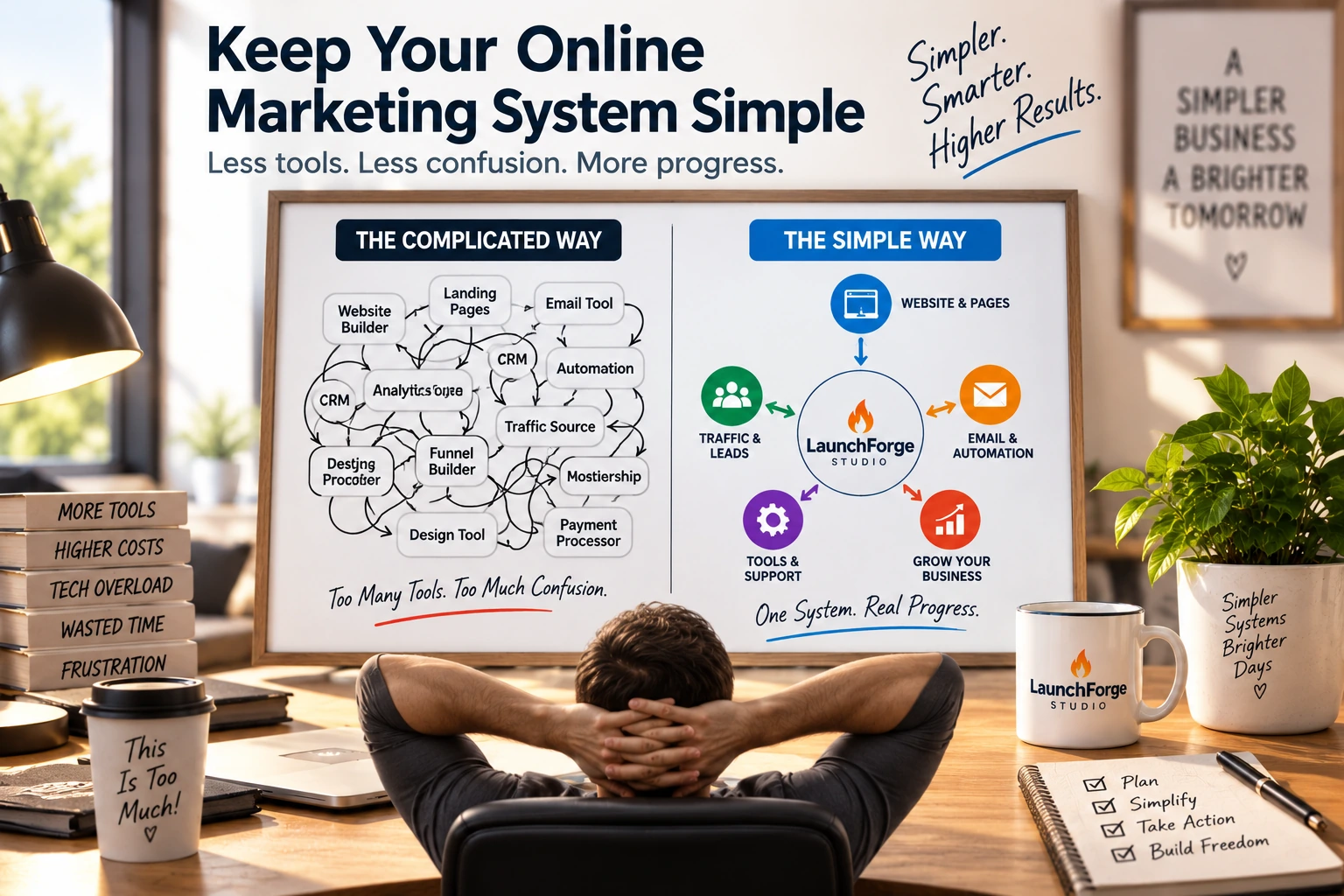 Complicated marketing tools compared with a simple connected online marketing system