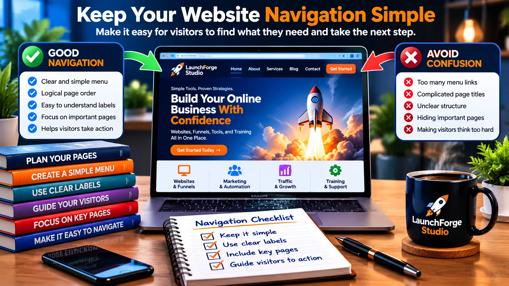 Simple WordPress business website navigation with clear menu labels and important pages