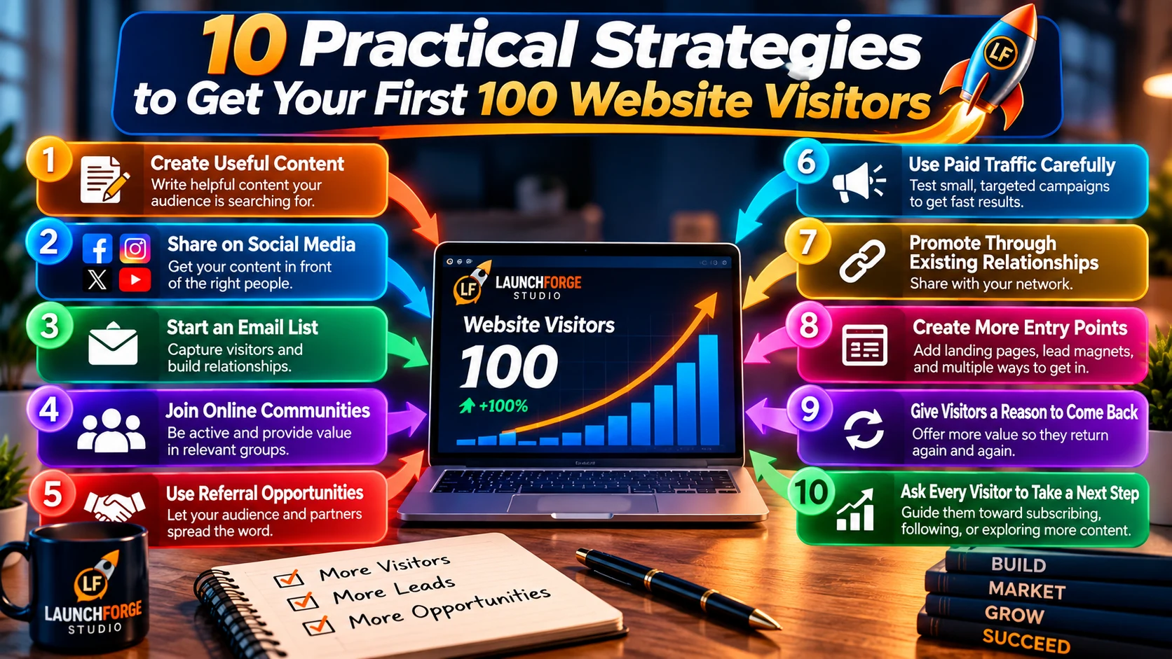 10 practical strategies to get your first 100 website visitors