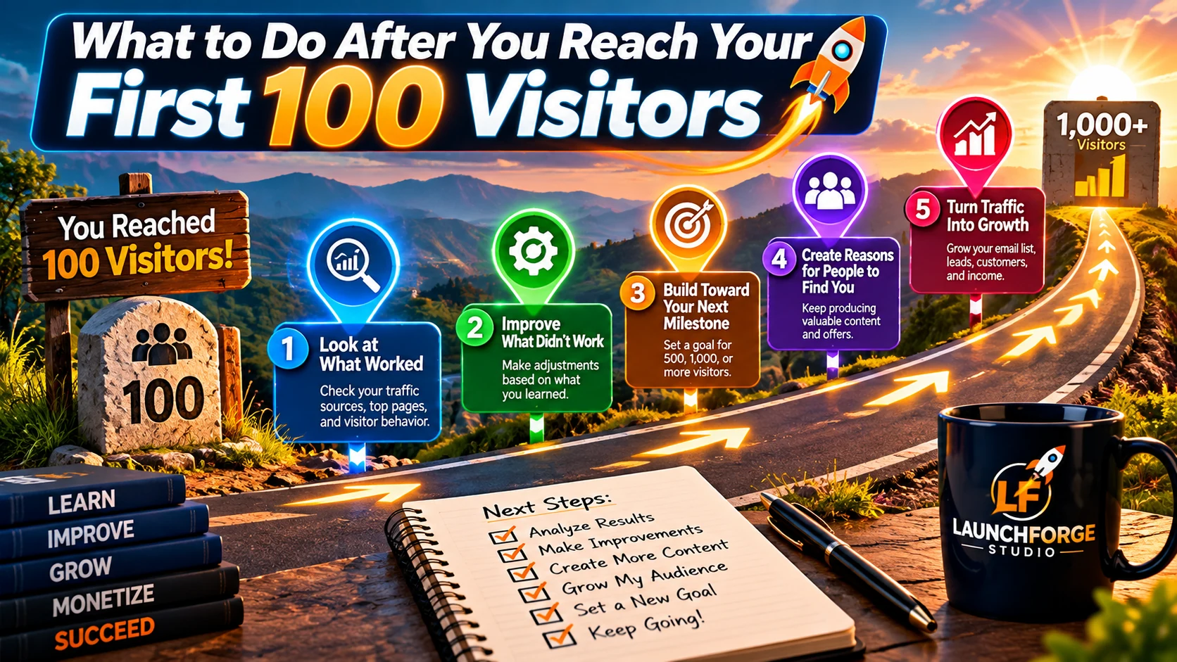 What to do after reaching your first 100 website visitors to improve results and build toward your next traffic milestone